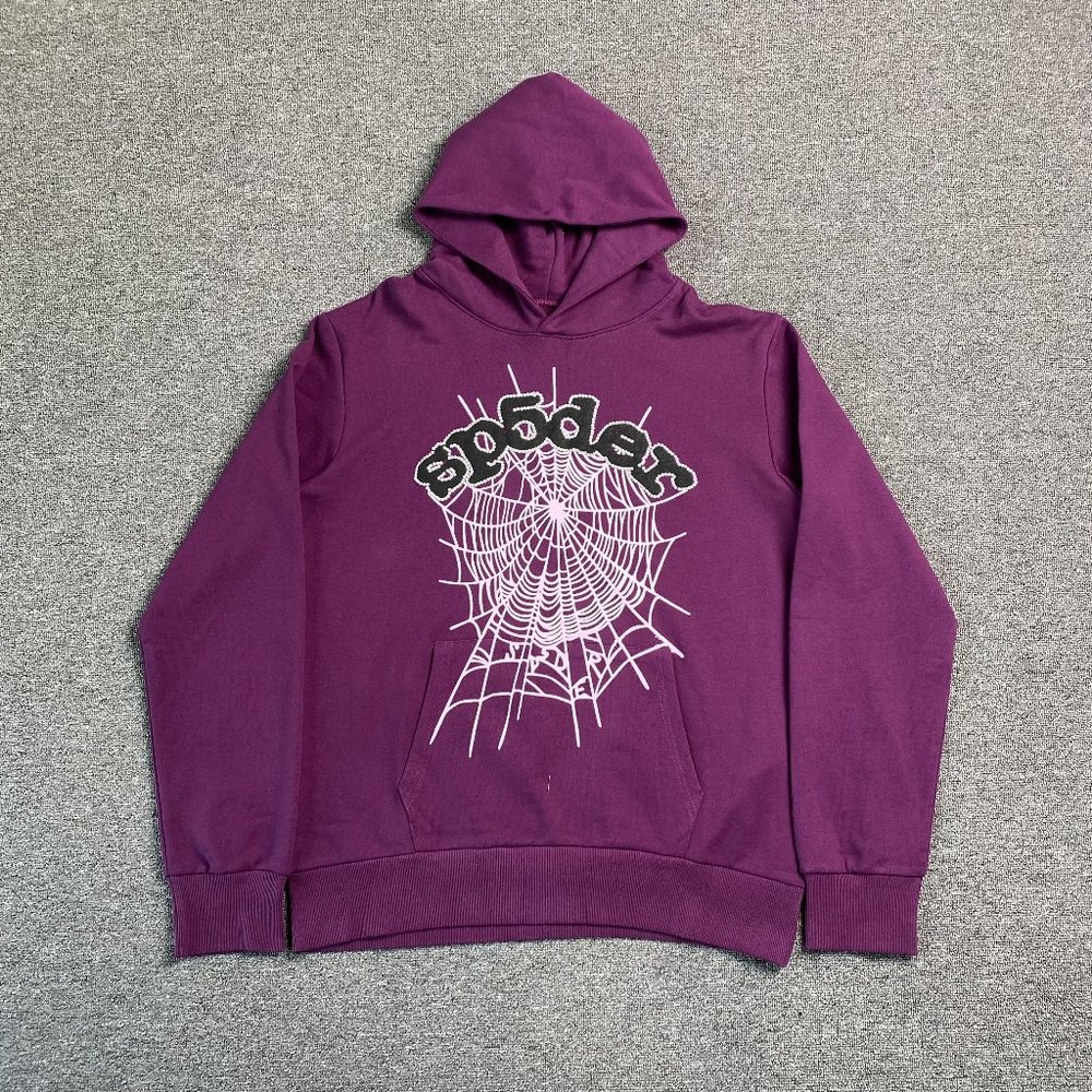 Spider Web Print Gothic Punk Hoodie-Purple